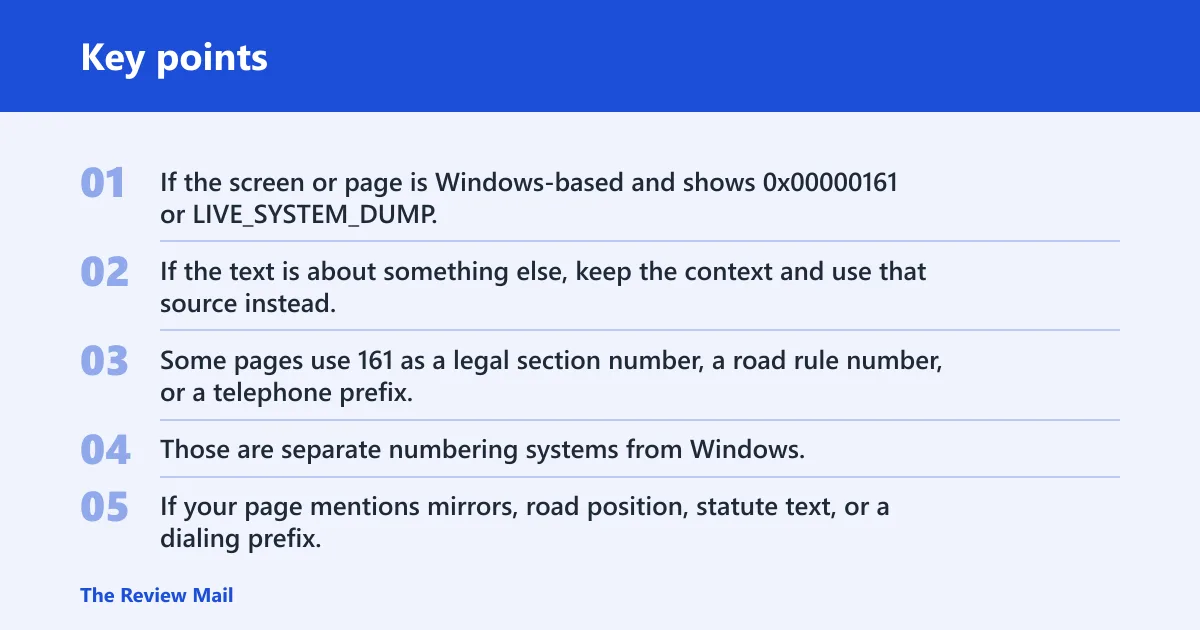 Key points: What code 161 usually means