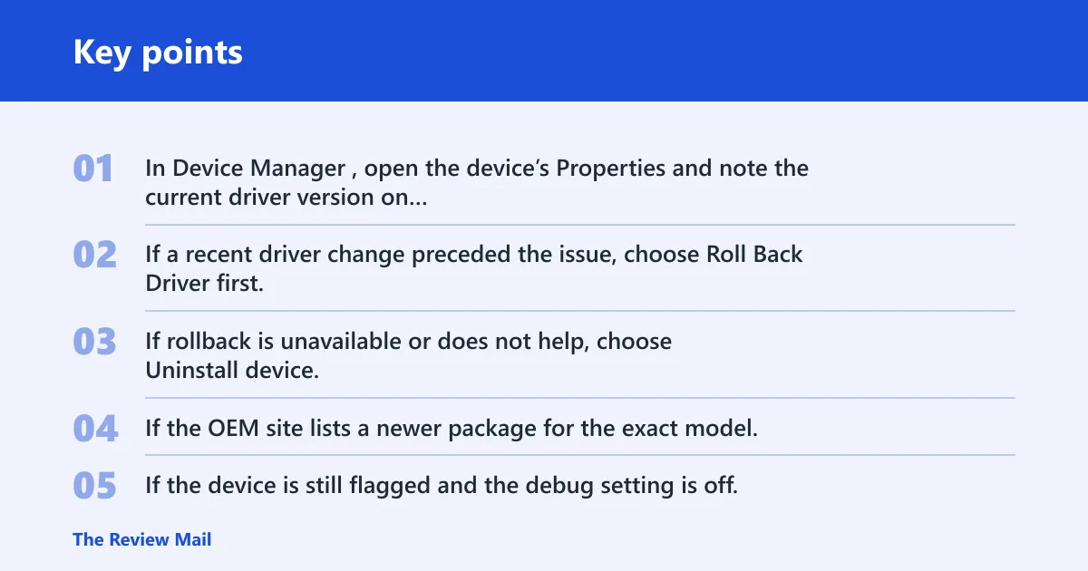 Key points: Should you roll back, reinstall, or update the driver?