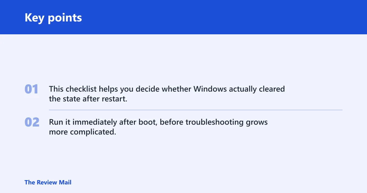 Key points: Code 14 reboot verification checklist