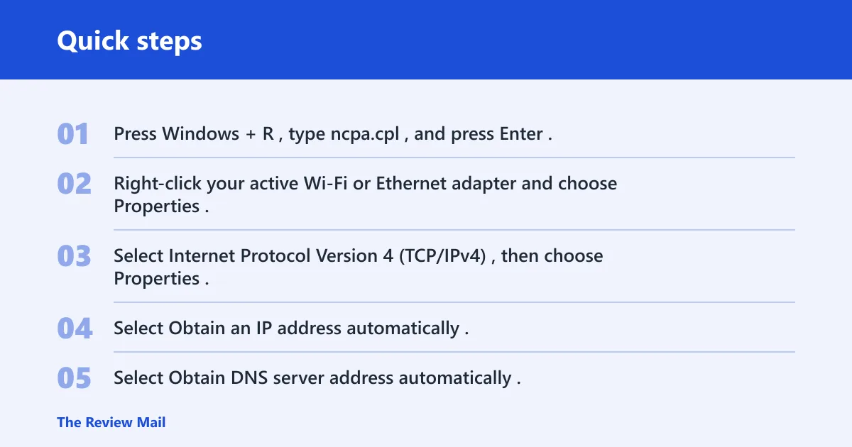 Quick steps: Check the adapter IP settings