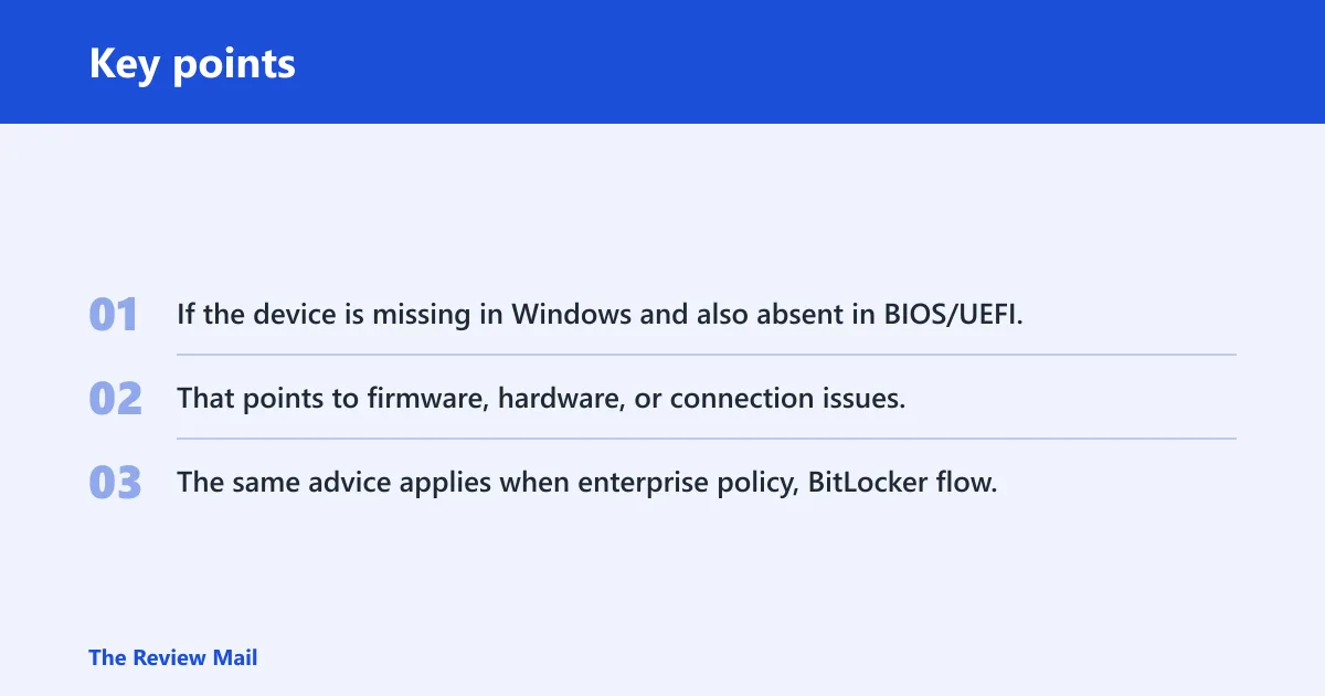Key points: Troubleshooting matrix for disabled, hidden, and missing devices