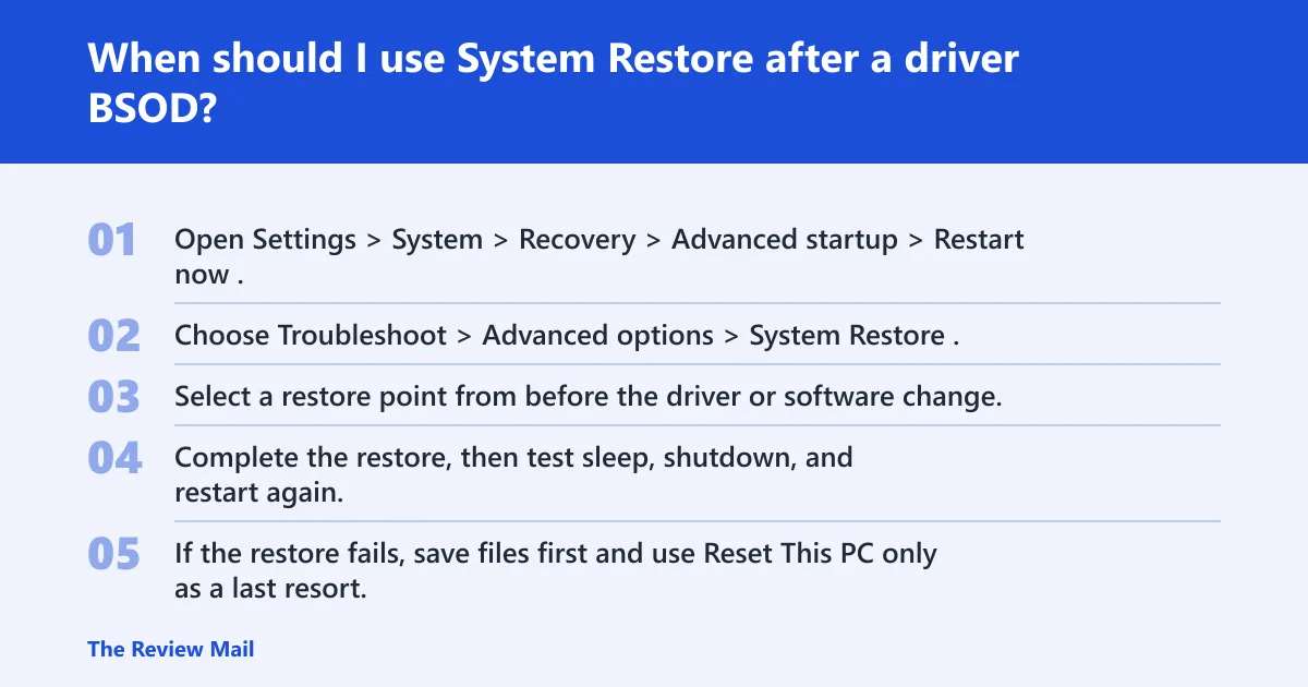 Steps: When should I use System Restore after a driver BSOD?