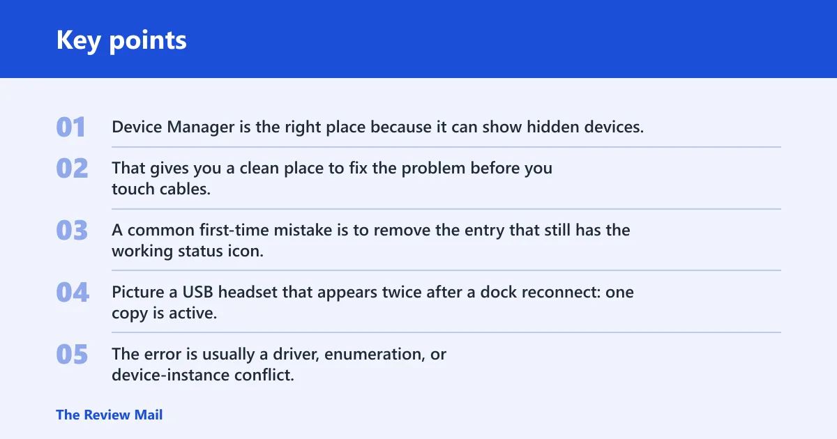 Key points: What the message means in Device Manager
