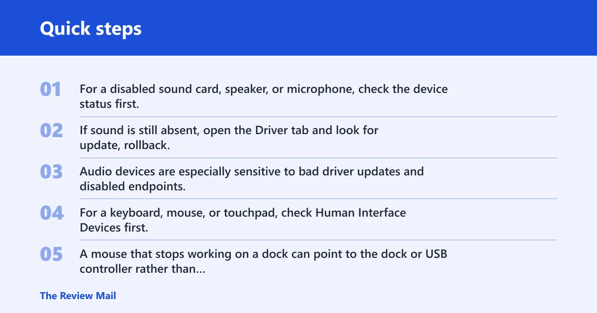 Quick steps: Which fix should you use for audio, USB, and input devices?