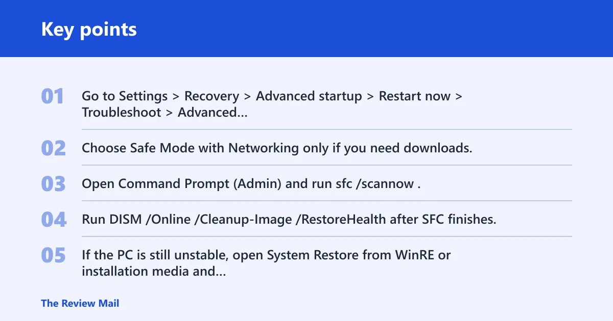 Key points: Safe mode and restore options