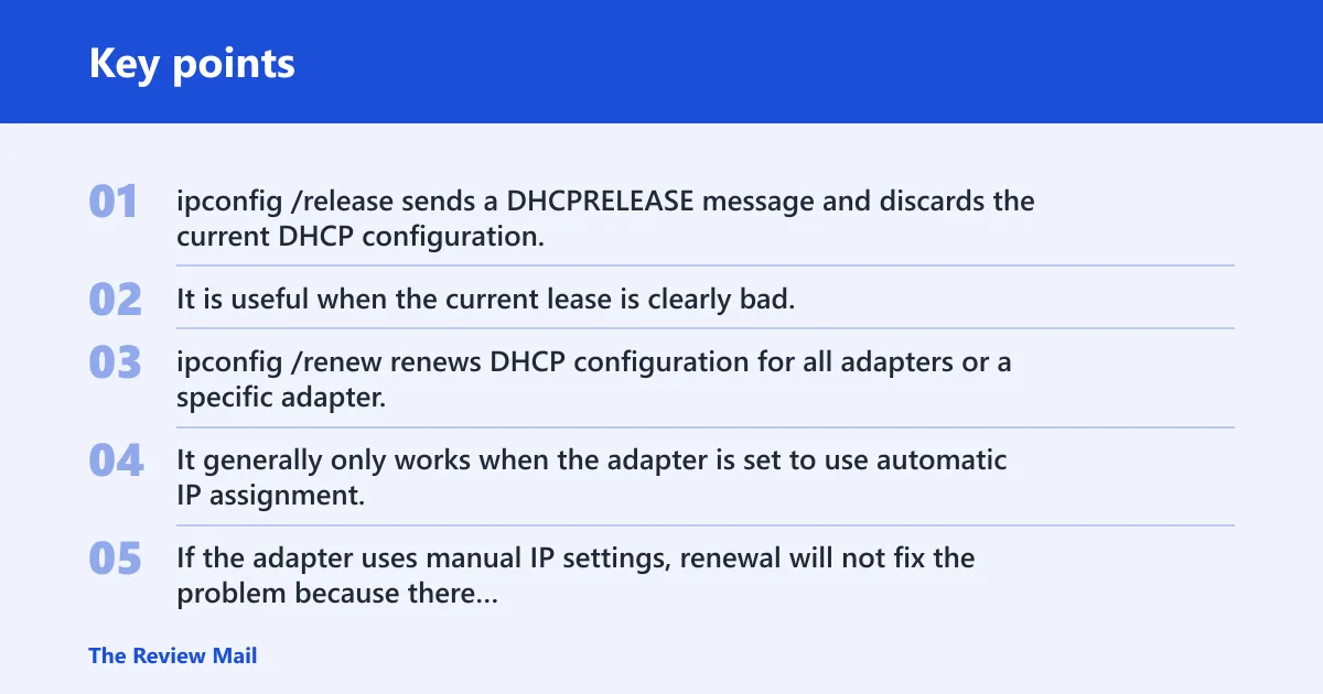 Key points: Which ipconfig commands help next?