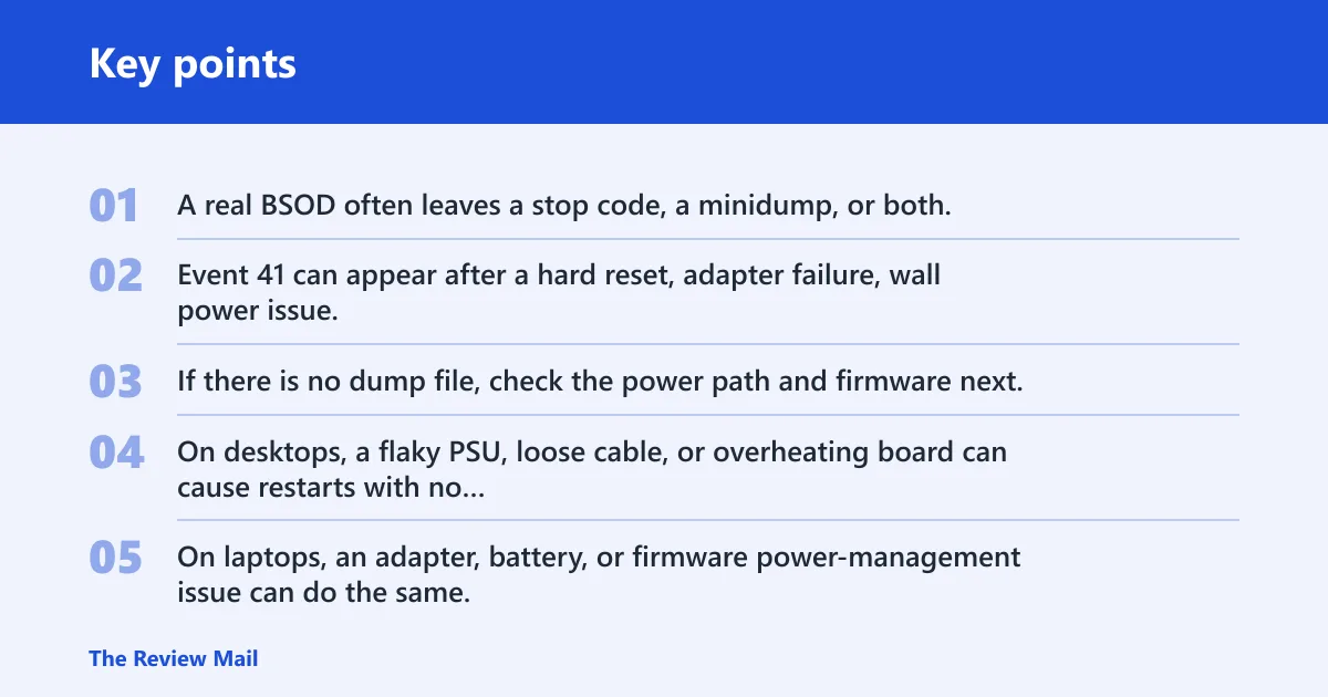 Key points: Is Kernel-Power 41 the same as a kernel BSOD?
