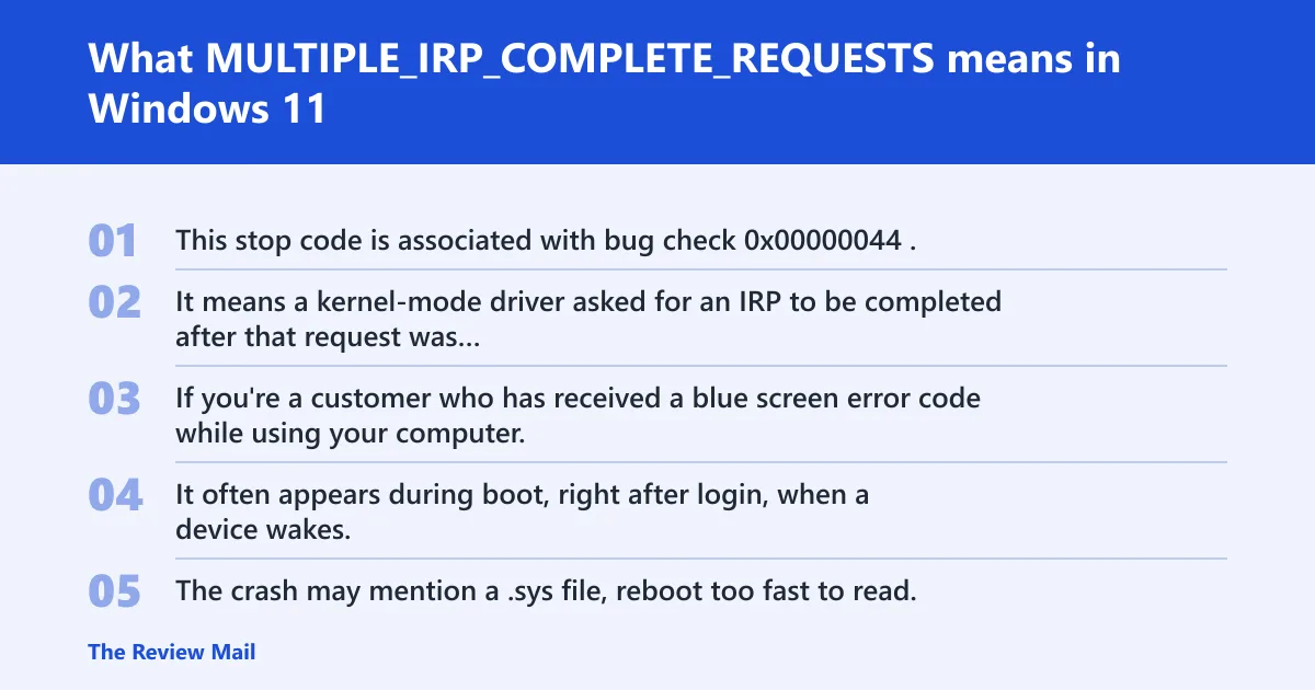 Steps: What MULTIPLE_IRP_COMPLETE_REQUESTS means in Windows 11