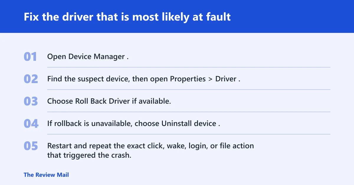 Steps: Fix the driver that is most likely at fault