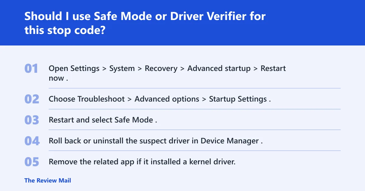 Steps: Should I use Safe Mode or Driver Verifier for this stop code?