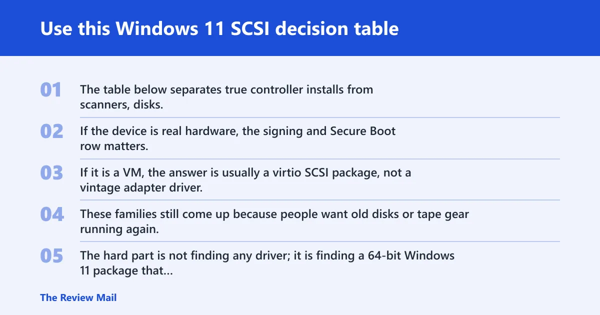 Steps: Use this Windows 11 SCSI decision table