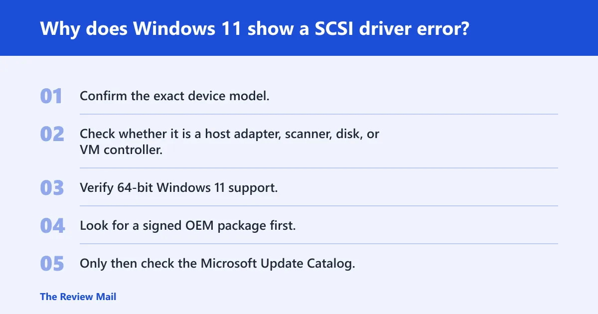 Steps: Why does Windows 11 show a SCSI driver error?