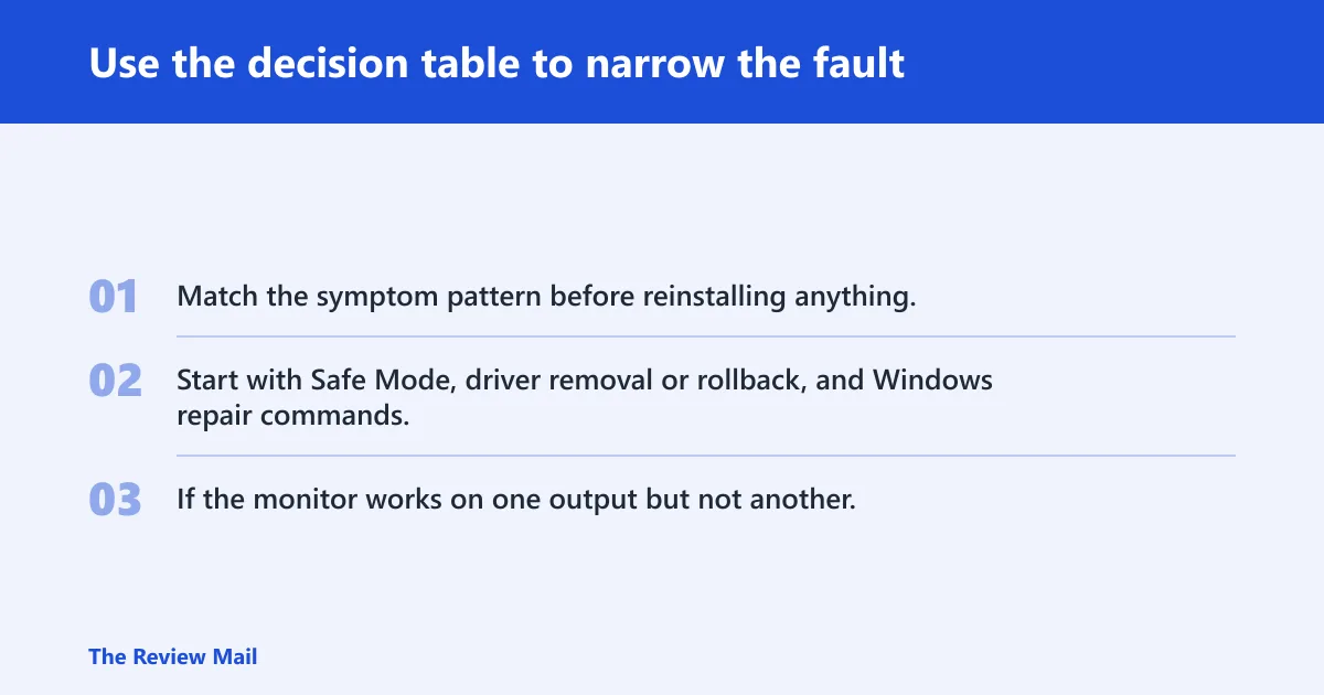 Steps: Use the decision table to narrow the fault