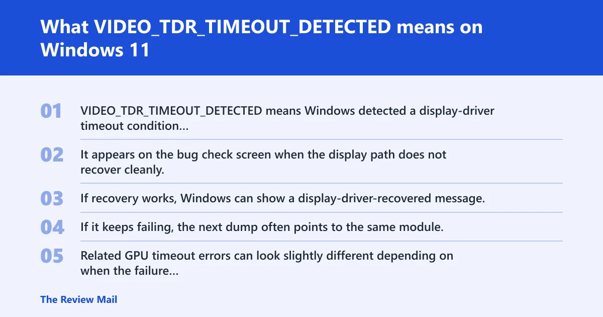 Steps: What VIDEO_TDR_TIMEOUT_DETECTED means on Windows 11