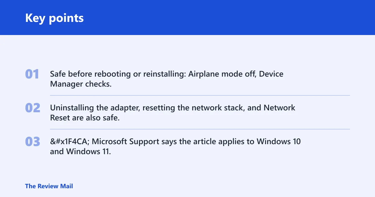 Key points: Wi-Fi adapter triage table