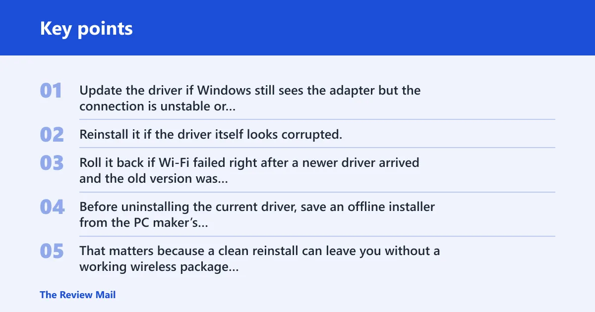 Key points: Wi‑Fi adapter driver repair