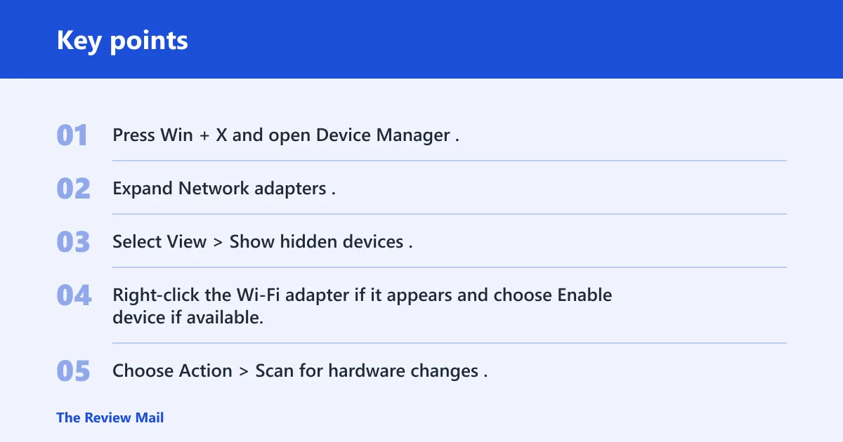 Key points: Why is my Wi‑Fi adapter not showing up in Windows 11?