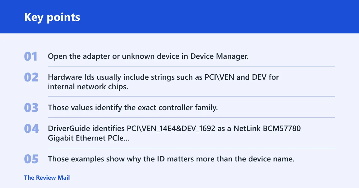 Key points: How do I reinstall a missing Wi-Fi or Ethernet driver without internet?
