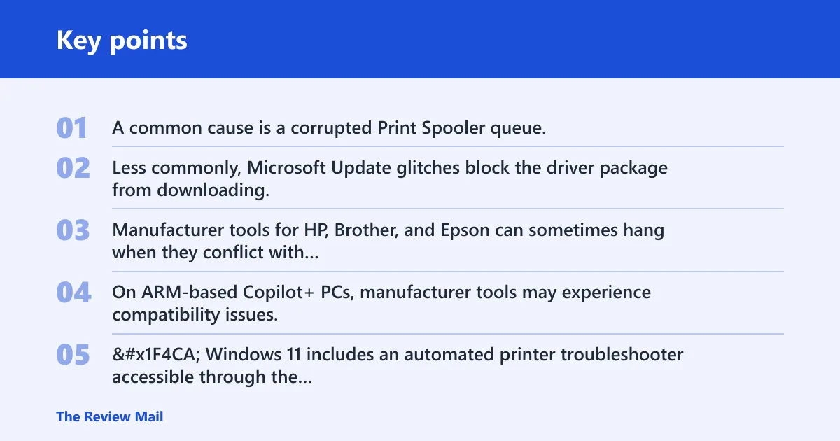 Key points: Why is my printer driver update stuck on Windows 11?