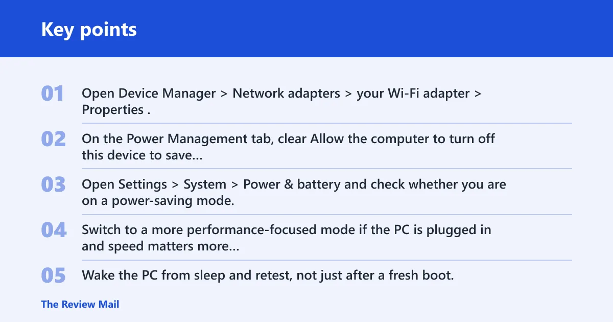 Key points: Are power settings slowing Wi-Fi after sleep?