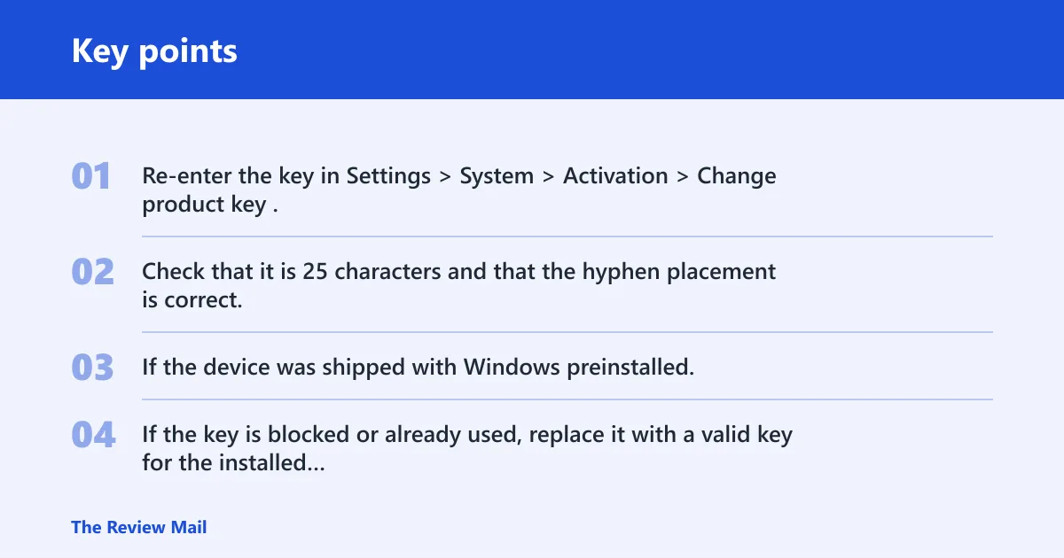 Key points: Is the product key valid and for this device?