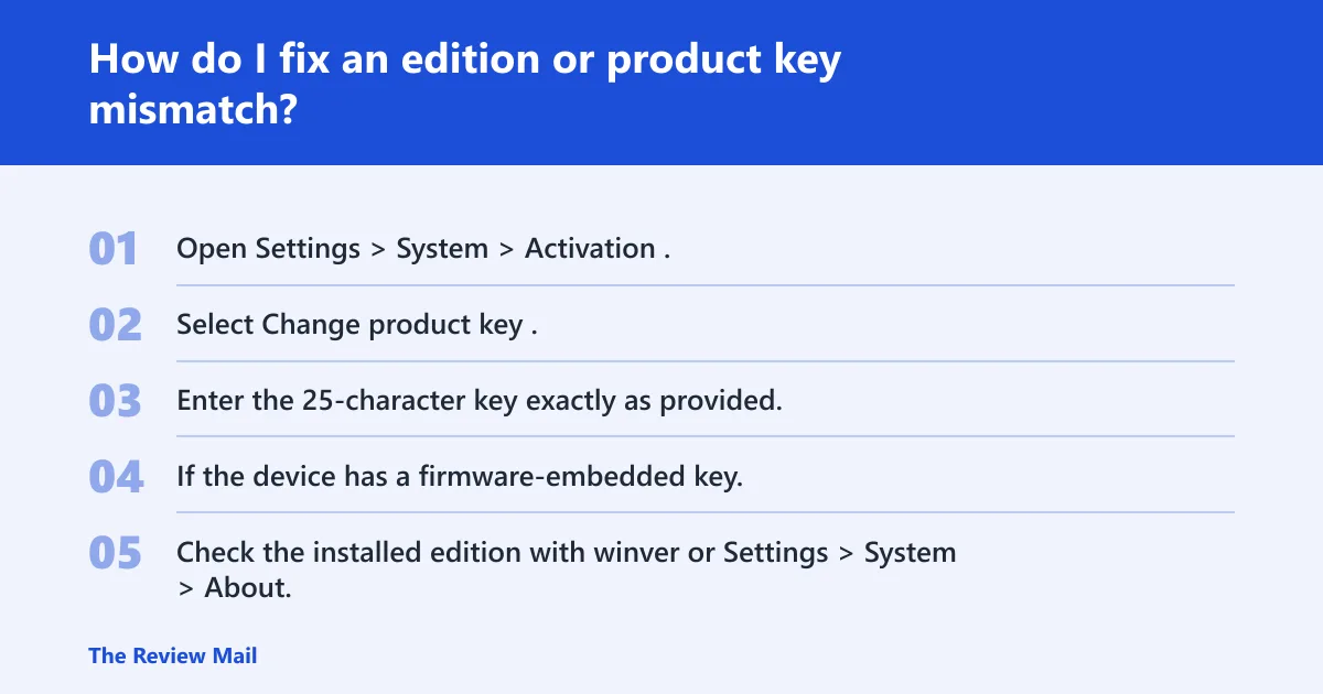 Steps: How do I fix an edition or product key mismatch?